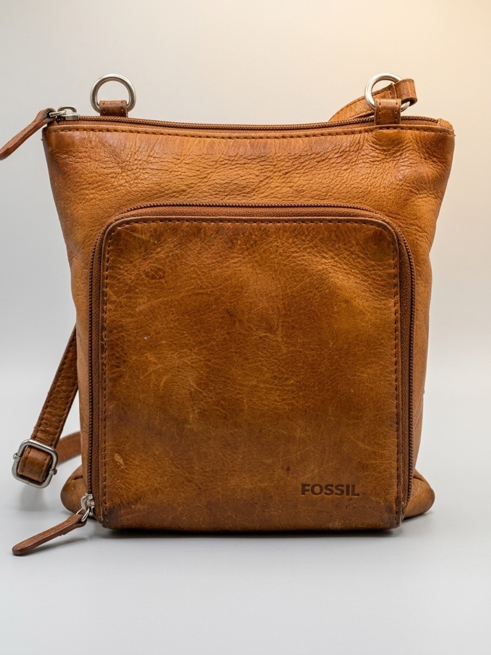 Fossil Vintage Reissue Tan Leather Crossbody Organizer Bag